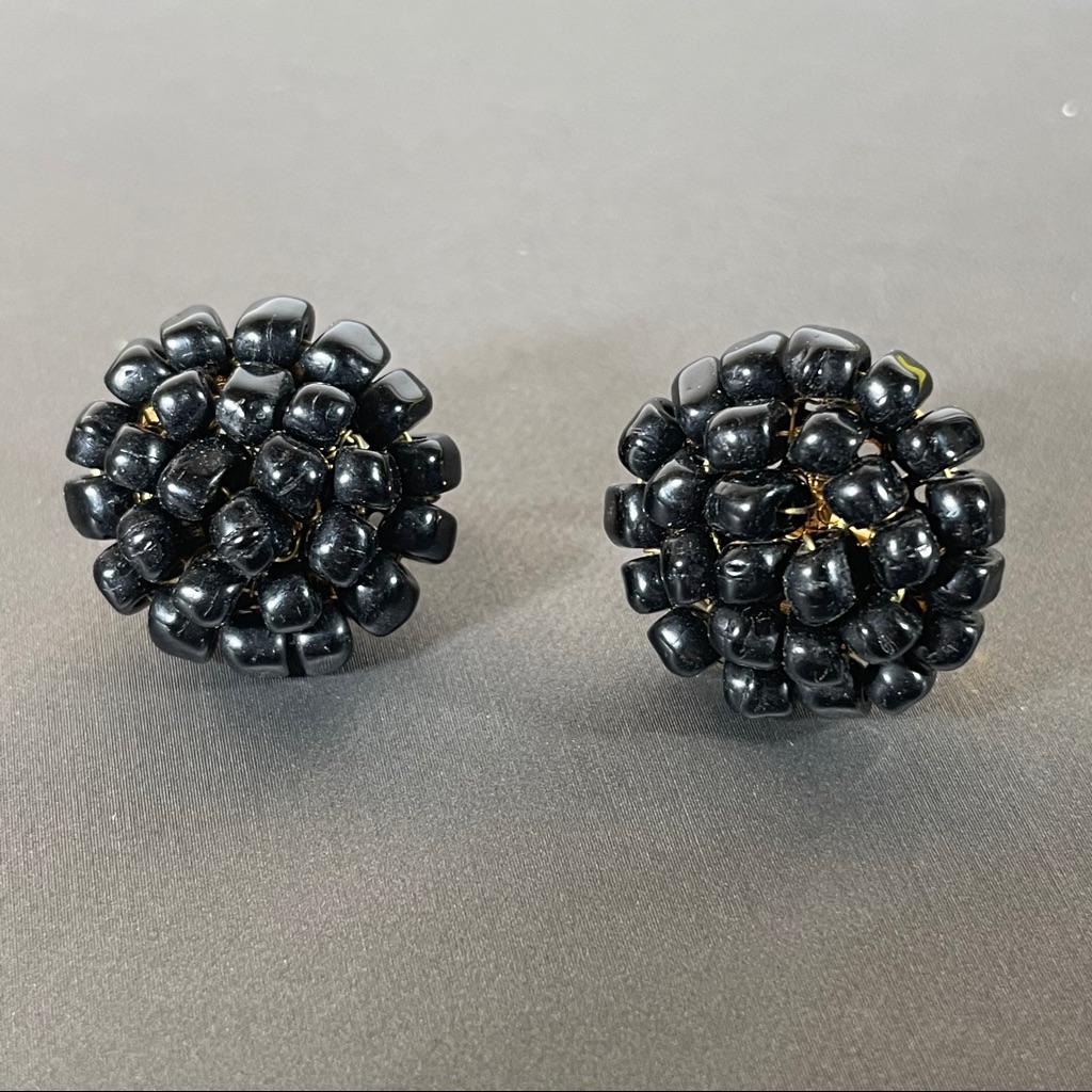 Vintage Designer Vogue Black Clip On Antique Style Women Fashion Costume Earring